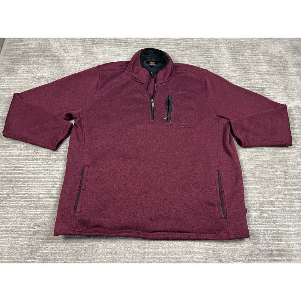 Lee Pullover Mens XXL Burgundy Heather Quarter Zip Sherpa Collar Fleece Sweater